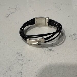 Elegant Women's Black and Silver Bracelet
